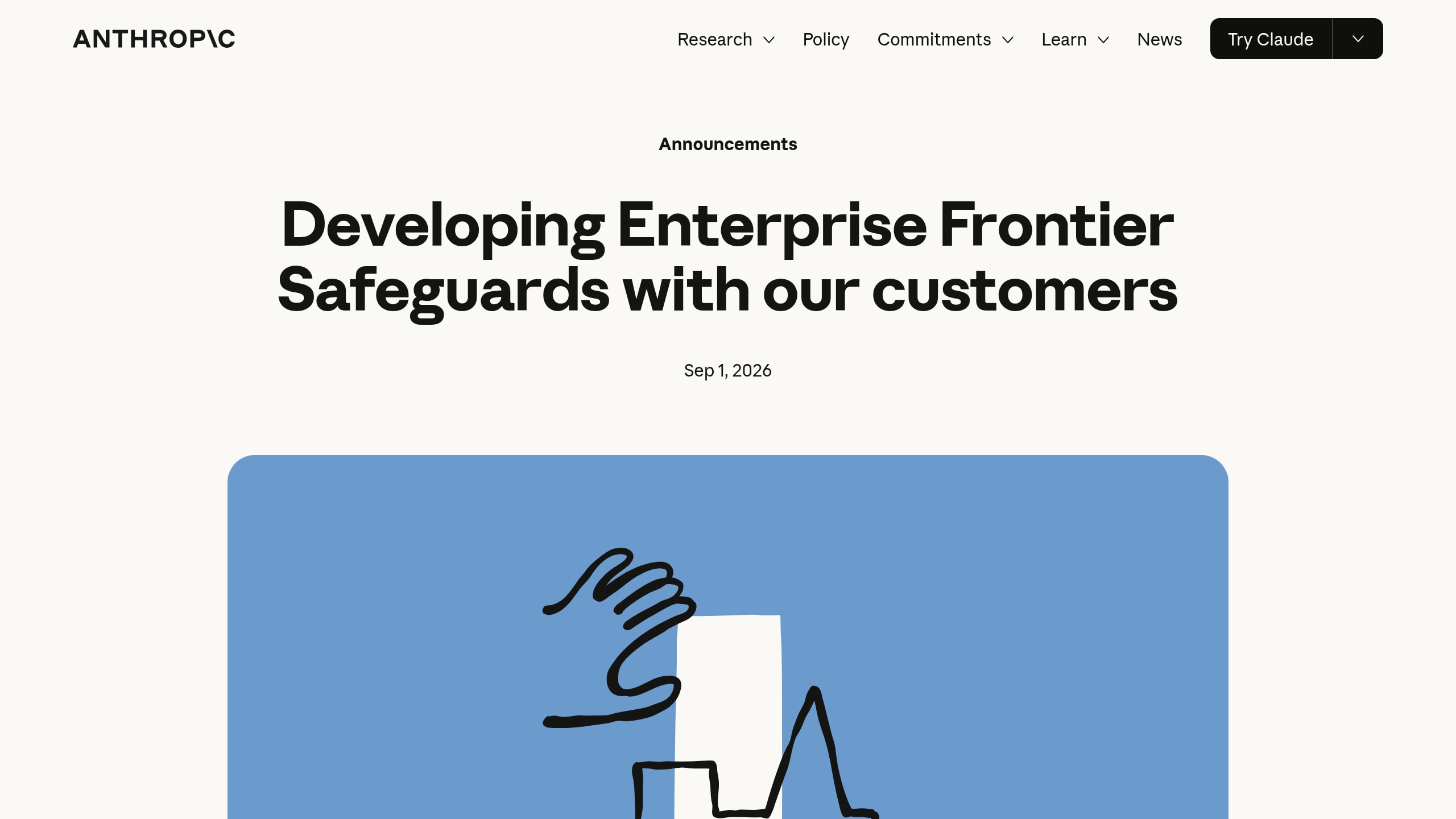 Source-page capture accompanying Anthropic announces customer-controlled safeguards for frontier AI deployments