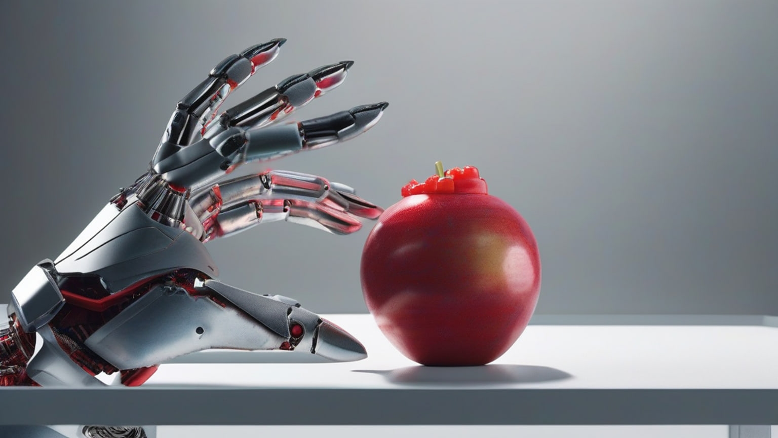 Axios illustration of a robot hand holding a red apple.