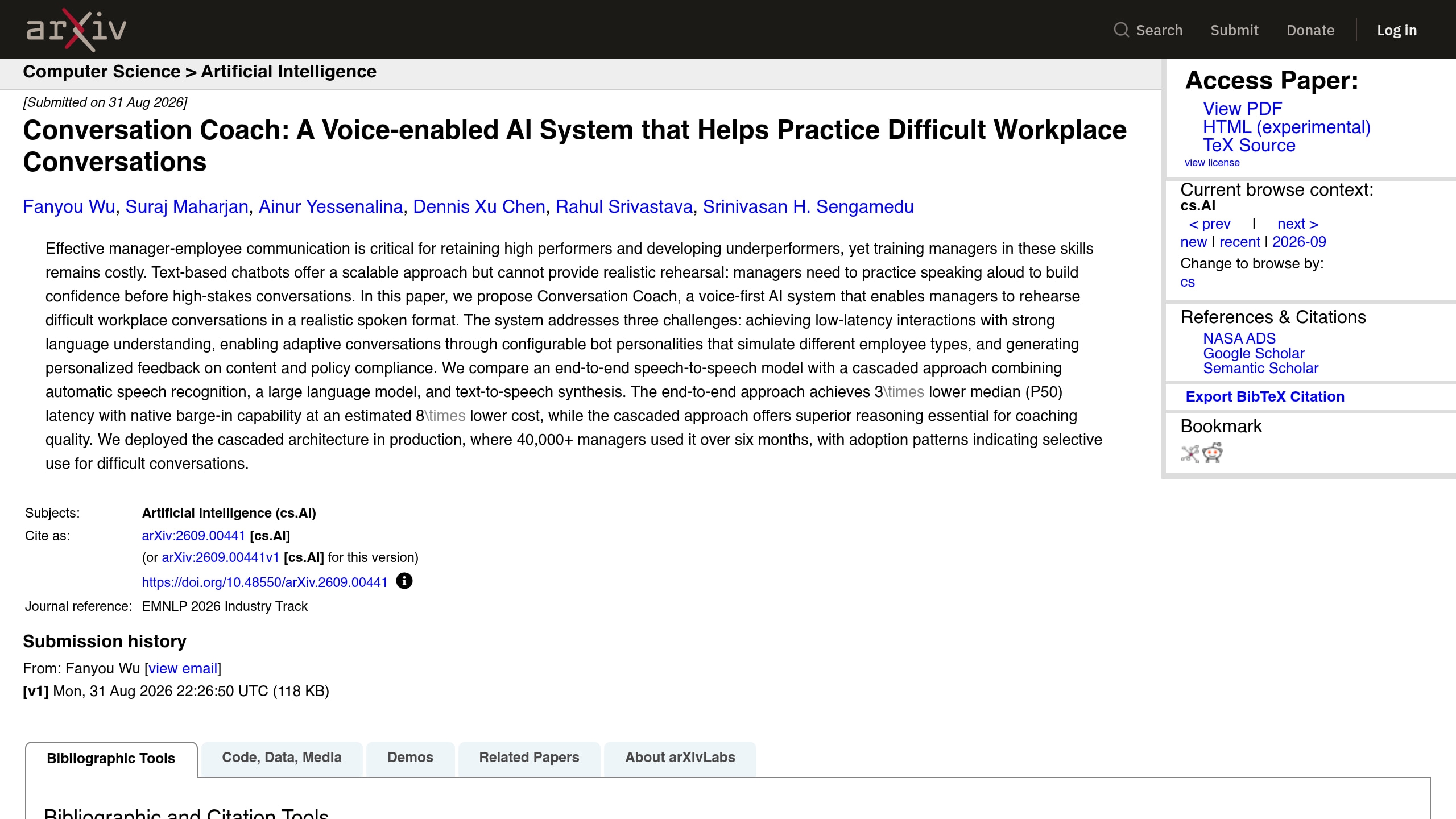 Source-page capture accompanying Conversation Coach brings voice-based AI rehearsal to difficult workplace conversations