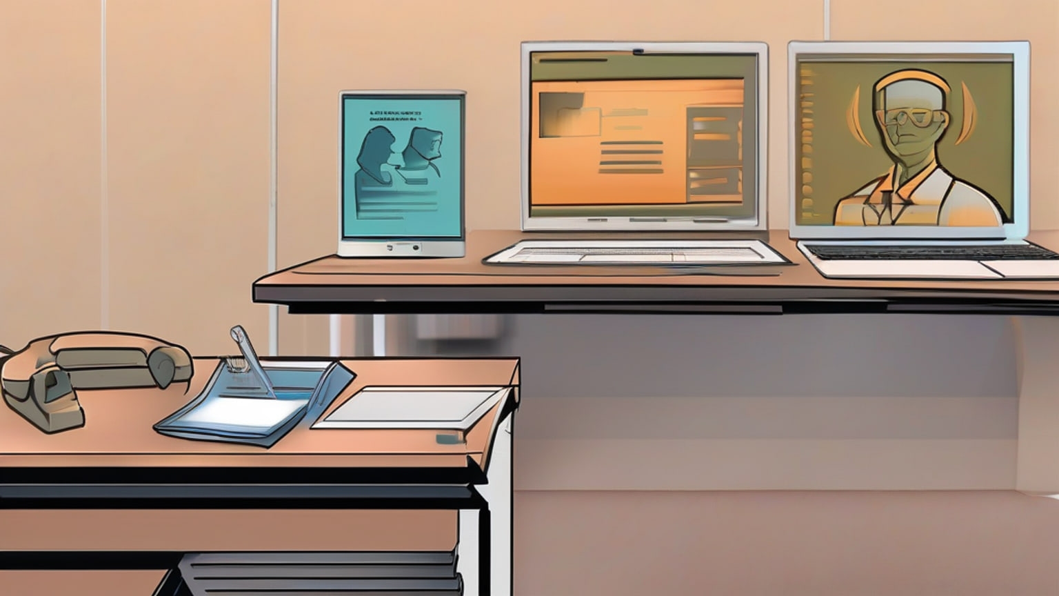 AI-generated editorial illustration: Editorial illustration of abstract access, chat, security and accessibility symbols representing the VA’s AI helpdesk chatbot. Created for “FedScoop reports VA launches beta AI helpdesk chatbot.”