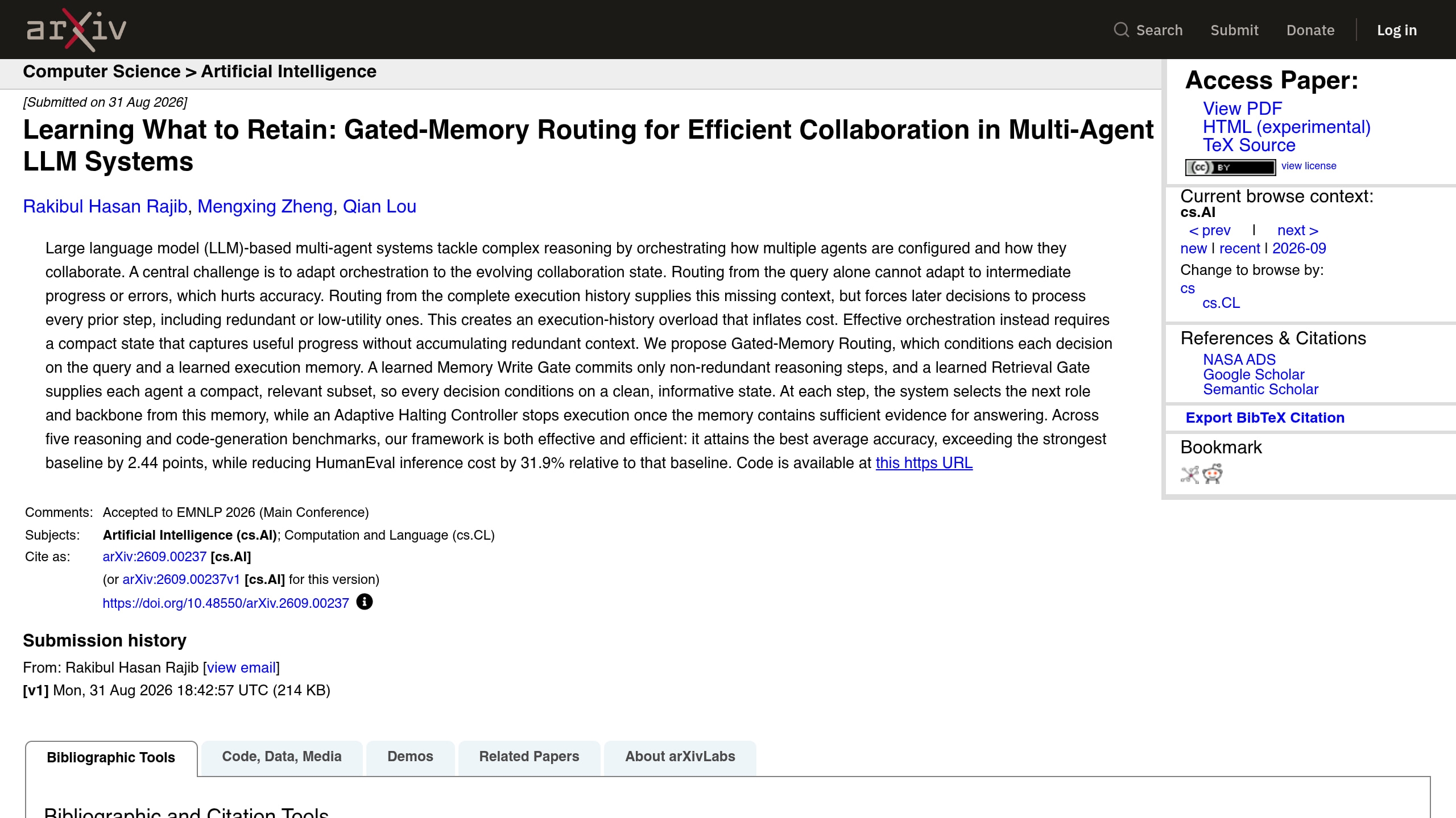 Source-page capture accompanying Gated-memory routing aims to reduce the cost of multi-agent LLM systems
