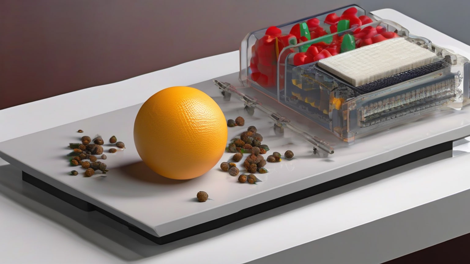 AI-generated editorial illustration: Editorial illustration of unbranded modular computing hardware and large memory modules arranged beside a compact abstract representation of downloadable AI model weights; no people, logos or readable text. Created for “GIGAZINE reports Z.ai releases GLM-5.3 as an open-weight model.”