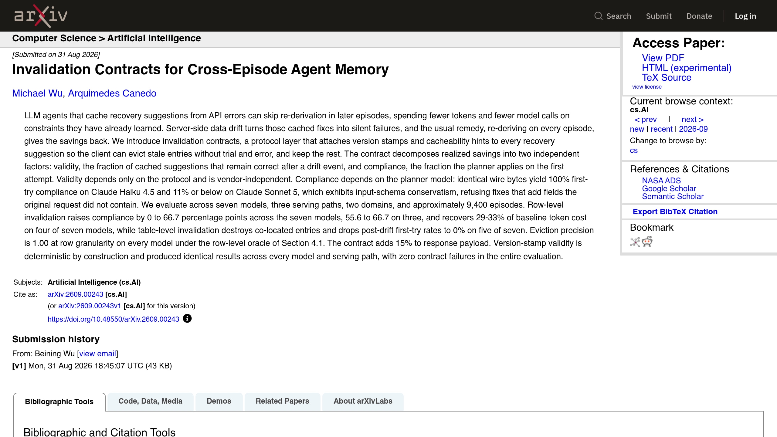 Source-page capture accompanying Paper proposes versioned contracts to keep AI agent memory from going stale