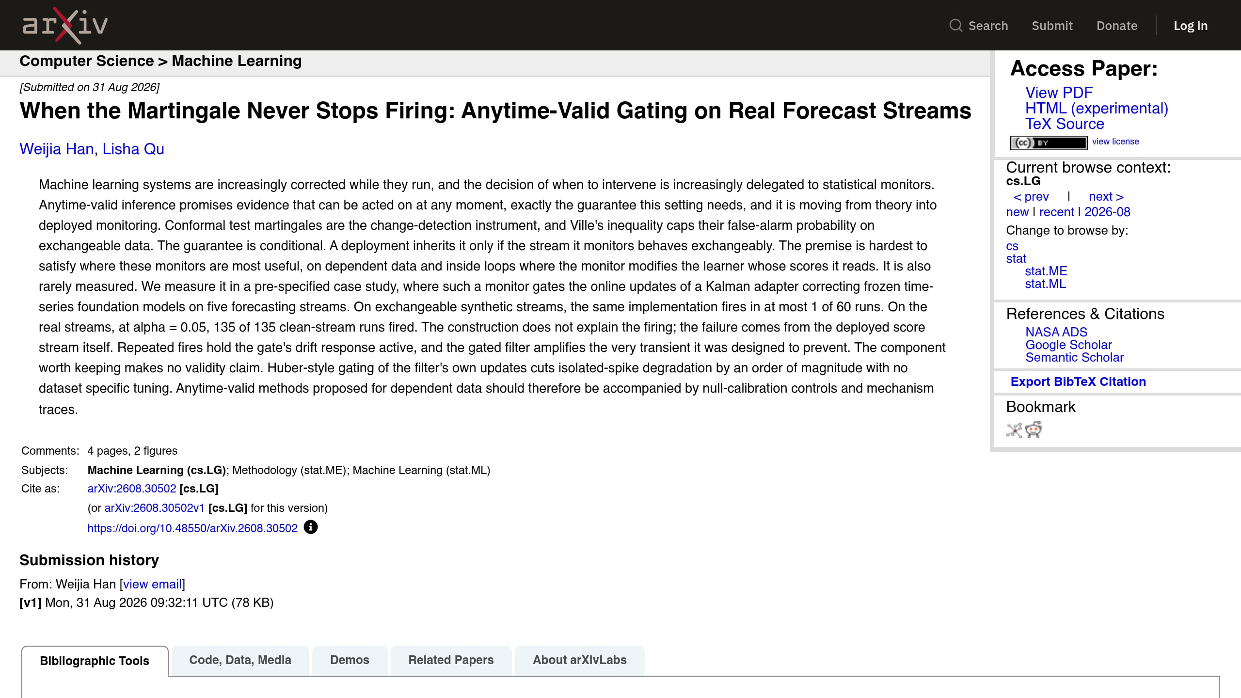 Source-page capture accompanying Study finds anytime-valid AI monitors can repeatedly trigger on real forecast streams