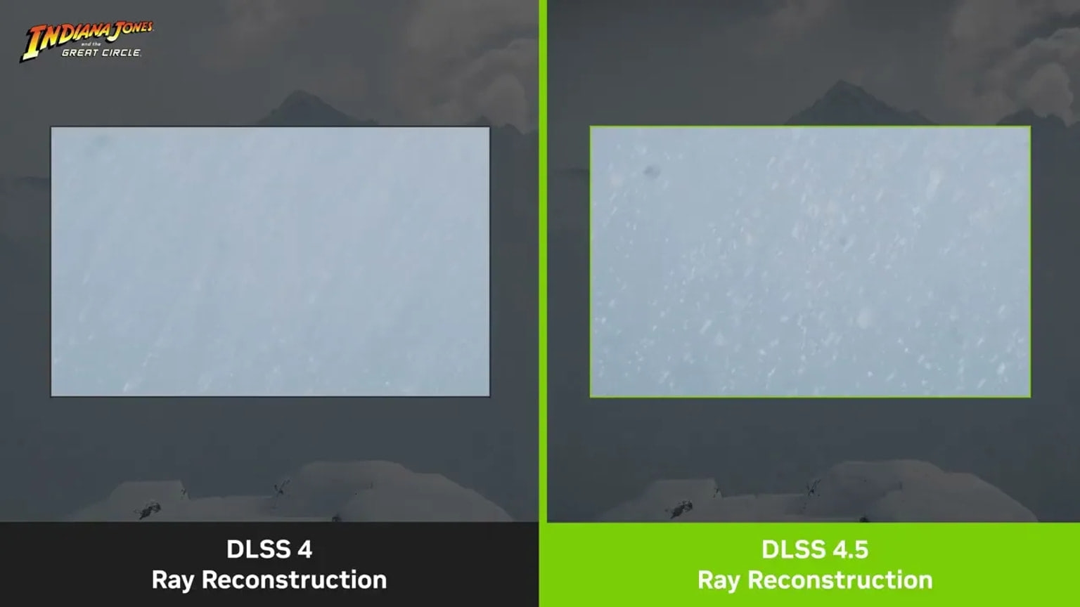 Source-provided DLSS 4.5 comparison images from Alan Wake 2, PRAGMATA, and Indiana Jones and the Great Circle