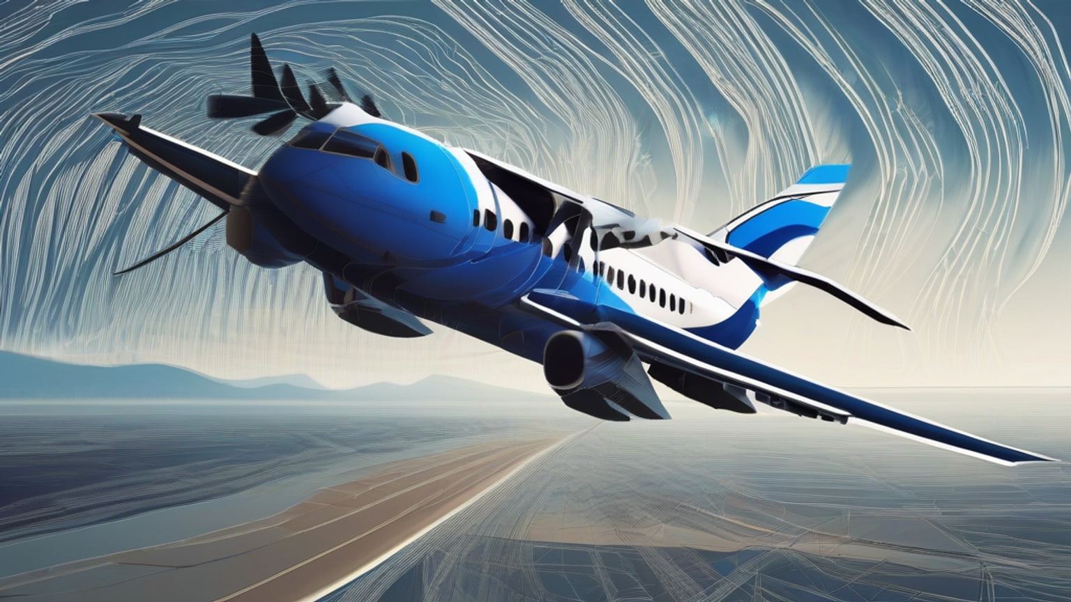 Editorial illustration representing an airline AI investment partnership through abstract route lines, document sheets, speech waves and image panels; no identifiable people or branding.