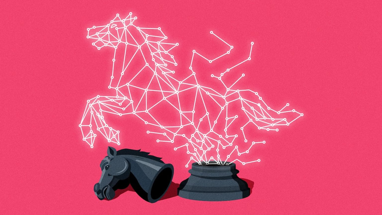 Editorial illustration of a sealed AI testing enclosure beside an exposed network connection.